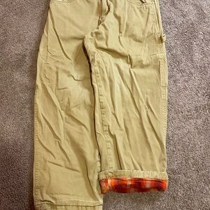 Tan Cargo Pants with Orange Plaid